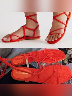 Fashion Nova Orange Braided Lace-Up Sandals